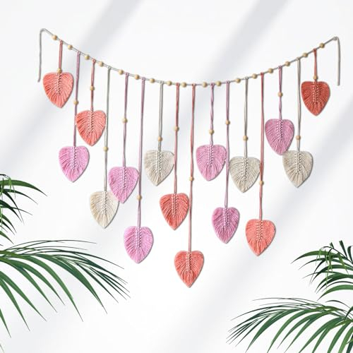 Macrame da Parete in Macramè, Arazzo da Parete Tessuto a Mano in Bohémien, Foglia Arte, Fili di Cotone Intrecciati, Decorazione della Parete per Camera da Letto Soggiorno Sfondo, 120 * 75CM (Rose)