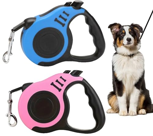 TYXHXTF 2 Pcs Hundeleine Ausziehbar, Ausziehbare Leine, Rollleine Hundeleine, für Hunde bis 15 kg, Softgriff, für Kleine, Mittelgroße Hunde (Blau, Rosa, 5 Meter)