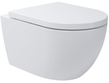 Soho Whirlflush Hänge WC mit Tornado Spülung | Wand WC Spülrandlos | Toilette Super Weiss mit Duroplast Soft Close WC Sitz | Hängetoilette WC ohne Spülrand