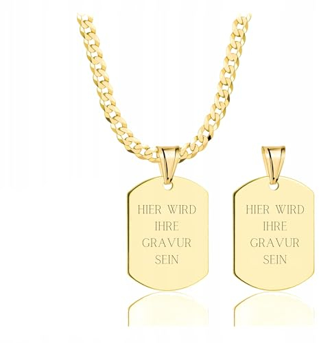 AMAR ketten für herren vergoldet 925/gold 585, personalisierte geschenke männer - Erkennungsmarke mit gravur, militär silber Goldkette massive 3,8 mm, Kreuz Kette 70 cm