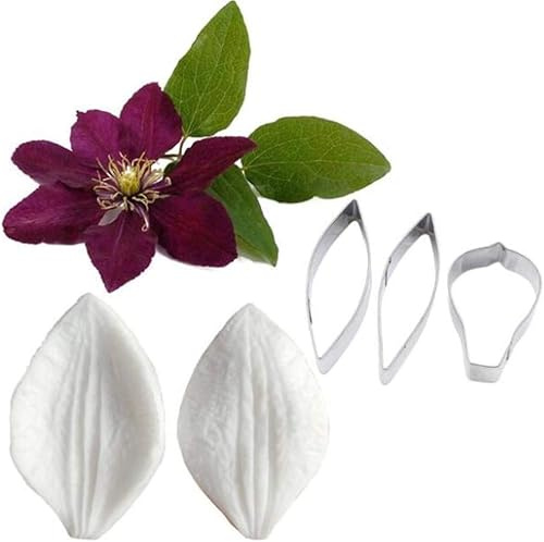 Blomblad kronblad veiner skärare silikonformar rostfritt stål fondant skärare set kronblad vener bladskärare kakhantverk verktyg (Klematis)
