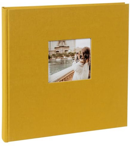 goldbuch 27 320 Bella Vista Fotoalbum mit Bildausschnitt Senf, Erinnerungsalbum im Format 30 x 31 cm, Foto Album 60 weiße Seiten mit Pergamin-Trennblättern, Fotobuch mit Leineneinband in Gelb