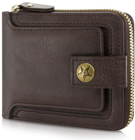 AdiStylinno Carteras para Hombre, Vintage Cartera con Monedero y 8 Compartimentos para Tarjetas, Gran Capacidad Hombre Billeteras con Hebilla (Café Oscuro)