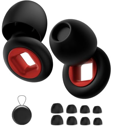 Poraceous Öronproppar för ljudsömn, 1 + 3 par motorcykelproppar, återanvändbara öronproppar, anti-snarkning, silikon för Artevive Earplugs, musiker, koncentration, motorcyklar (svart röd)