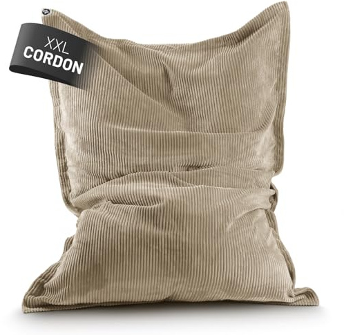 Lumaland Sitzsack Classic XXL Cord | Riesen Sitzsack XXL mit Softer Rippenstruktur – ideal zu Cord Sofa & Sessel Indoor Bean Bag für Wohnzimmer, Schlafzimmer & Co. - 380 L, 140 x 180 cm