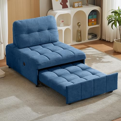 MAXYOYO Single Sofa Bed Widened, 3 in 1 Convertible Pull Out Sleeper ChairBed Futon with USB & Pocket & Adjustable Backrest, Chenille Fabric BedCouches for Living Room Bedroom, Easy Assembly