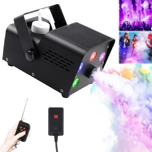 Máquina De Humo, Mini Máquina De Humo de 500 W con 5 Luces LED, Máquina De Humo con Efecto RGB con Control Remoto Inalámbrico para Fiestas De DJ,Presentaciones en El Escenario y Halloween/Navidad