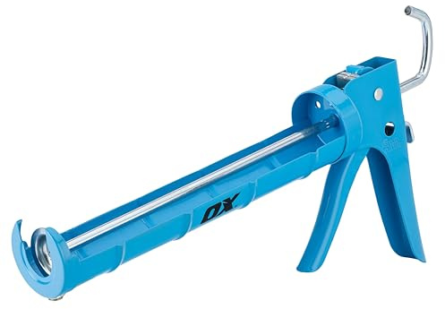 OX 400ml Half Barrel Caulk Gun w/Grip, 10:1 Thrust Ratio | Half-Barrel Mastic Gun – Ergonomic Grip, Anti-Drip, Includes Spout Cutter, Seal Punch & Ladder Hook