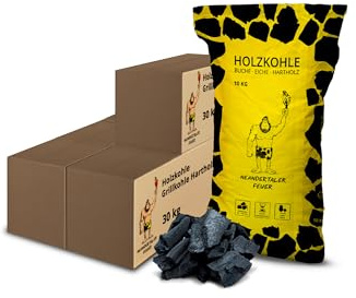 Neandertaler Feuer Holzkohle Grillkohle Buche - Charcoal BBQ 4 x 30 kg Kohle für Grill Smoker Kamin | Grillholzkohle aus Laubholz Buchenholzkohle 120 kg | Restaurant Qualität