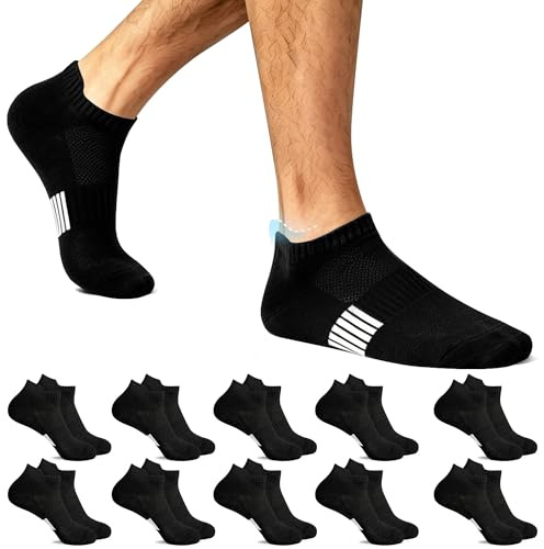 Lakpoau Calzini Uomo & Donna, 10 Paia Calze Sportivi Running rinforzati tallone e punta Fantasmini Corti in Cotone Traspirante, Nero,43-46