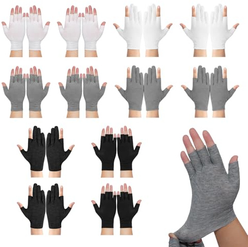 12 Pares Guantes De Algodón Guantes Hidratante Estilos De Dos & Cinco Dedos Son Livianos Cómodos Adecuado Para Cuidado Diario Trabajo Ejercicio Funcionamiento Pantalla Táctil (Blanco Negro Gris)