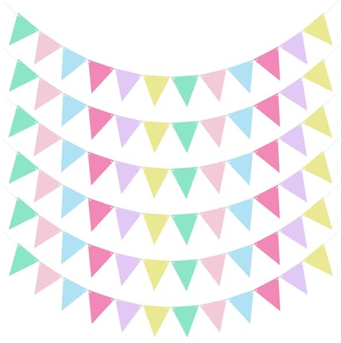 Huakaile Wimpelgirlande, bunt, dreieckig, 150 cm, Pastell-Wimpelkette mit Schnur zum Aufhängen von Geburtstag, Mottoparty, Karneval, Hochzeit, Dekorationen (mehrfarbig), 6 Stück