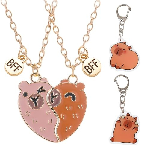 ZXTGBQ 2 Pièces Colliers d'Amitié Capybara, Colliers Coeur Bff Cadeau, Collier Meilleures Amies, Pendentif Capybara, pour 2 Filles