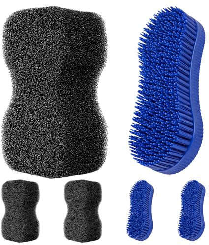 Horse Grooming Kit, Six-Piece Epoxy Sponge Brushes Set for Daily Horse Care and Multi-Surface Cleaning, Blue Design with Practical Dimensions for Equestrian Enthusiasts