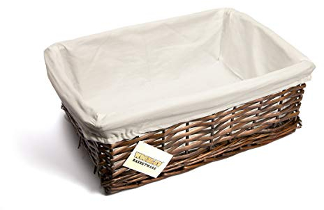 Woodluv Brown Wicker Storage Basket W/Off White Cloth Lining Xmas Hamper - Large
