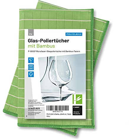 Polyclean MT-2830 - Panno per pulizia vetri in microfibra e bambù, non lascia aloni, 60 x 40 cm, 2 pz