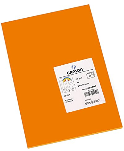 Canson Iris Vivaldi, Papel de dibujo de color, Suave, 185gsm, Hoja, A3-29,7x42cm, Naranja