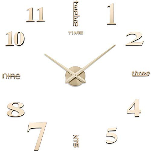 Yolistar Orologio da Parete Fai-da-Te, 3D Adesivo Orologio Parete Decorazione, Silenzioso Facile da Montare Parete Moderno Decorazione per Casa, Ufficio, Hotel - (d'oro)