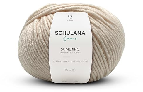SCHULANA Sumerino, 100% Schurwolle (Merino extrafine, mulesing-free), zum Stricken und Häkeln, 50g ca 85m, Ecru 001