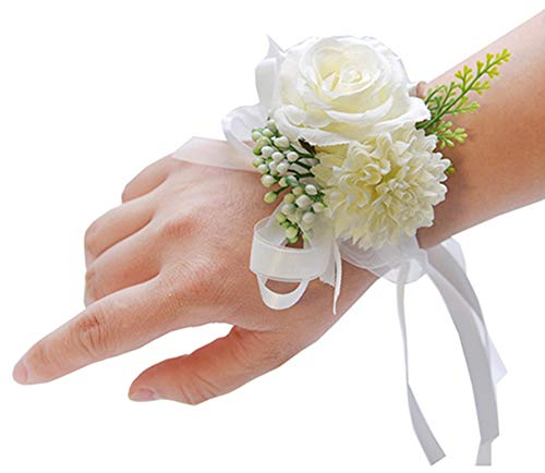 Egurs Mariée Demoiselle d'honneur Bracelets de Mariage élégante Exquis Floral Poignet Femmes Filles Corsage Party Prom Dance Fleur Bouquet Décoration Blanc
