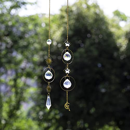 Sun Catchers Décor Fenêtre Cristaux Suspendus Suncatcher avec Pendentif Lune ou Soleil Boule de Prisme Arc-en-Ciel Maker Ornements pour la Maison Jardin Fête de No?l Décorations de Mariage et Cadeau