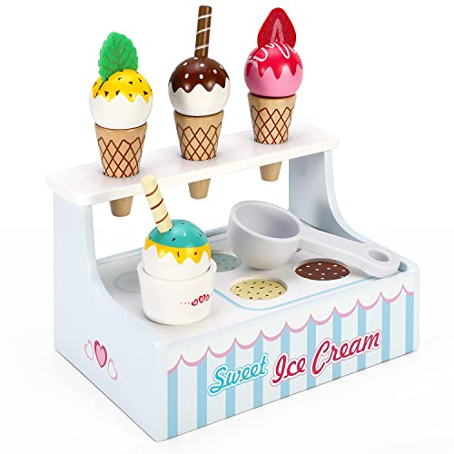 SOKA Mini Ice Cream Shop Pretend Play Toy Set Interactive Role Play Game Early Developmental Playset Kitchen Food Accessories Gift for Kids Children Girls Ages 3 year old +