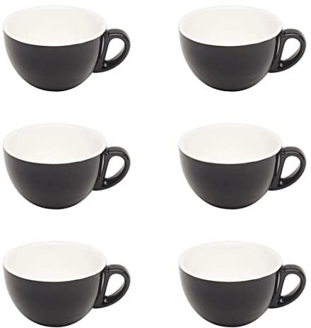 Gastro Spirit - 6er Cappuccino-Tassen Set - Schwarz, 200 ml, Porzellan, dickwandig, spülmaschinenfest, italienisches Design - 6-teiliges Kaffee-Tassen Set