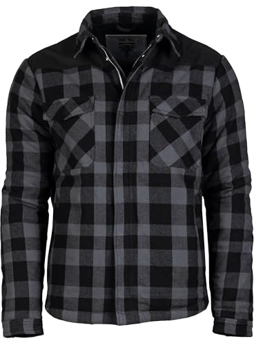 Mil-Tec Lumberjacket Herren • Gefütterte Holzfällerjacke mit Teddyfutter • Holzfäller Hemdjacke Herren mit Cordura-Schulterverstärkung • Outdoor Jacke in Schwarz-Grau, Größem S–3XL