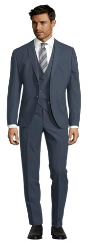 Steffen Klein Herren Anzug - Dreiteiler - Slim Fit - Größe 46 - Business Anzug mit Weste - Elastischer Komfort - Graublau