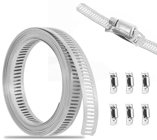 2.5M Schlauchschellen Endlos 304 Edelstahl Einstellbare Schlauchklemmen Riemen Schlauchclips mit Schraube Klemme 6 Stück für Wasser Rohr/Tank/Gas Rohr/Kühler/Automobil Tubing