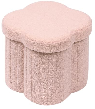 Bonlife Pink Ottoman Storage Box,Folding Storage Seat Box,Small Footstool For Living Room,Kid's Toy Chest Box,Teddy Flower Shape,32x32x32cm