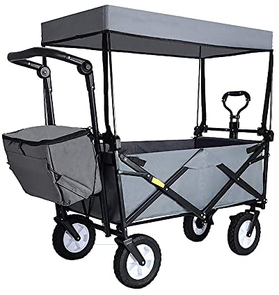 CRBUDY Chariot à Bras Pliable G-Arden avec auvent, Chariot à Bagages Robuste pour Enfants, Chariot de Courses Portable pour Camping en Plein air, Chariot Push-Pull, Charge : 80 kg/Gris (g