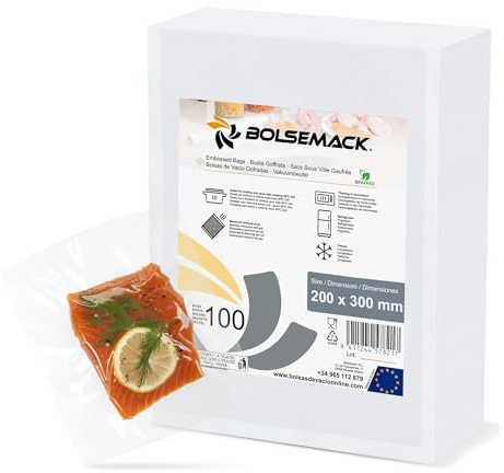 Bolsa gofrada envasado al vacio 200x300 mm. (20x30 cm.) 200 uds. Bolsas de vacío para alimentos | Compatibles con todo tipo de envasadora al vacío doméstica | Aptas para cocina sous vide | Sin BPA