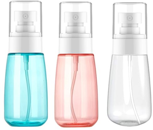 Botella de Spray Pequeña, Botella de Spray de Viaje Pack de 3, Pulverizador de Neblina Fina para Aceites Esenciales, Recipientes de Viaje Recargables de Plástico, Vaporizador para Perfume (2oz / 60ml)