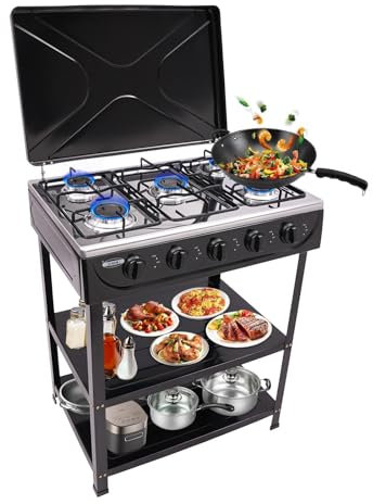 Garbenat 5 quemadores de gas natural independiente, 64 x 45 cm, cocina de gas natural actualizada, cocina de gas independiente con estante de 2 niveles, portátil, estufa de gas natural, camping, para