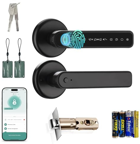 MIUCDA Smarte Door Lock Türklinke mit Fingerabdruck Zahlencode Erkennung, APP-Steuerung, IC Karte & Tastengriff, Elektrisches Türschloss, Smart Türknopf Door Lock für Innentür Einsteckschloss