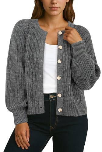 GRECERELLE Cárdigan de punto para mujer de manga larga, cárdigans gruesos elegantes, cárdigan casual de frente abierto, suéter de cuello redondo, suéter oversize, abrigo de punto casual con botones