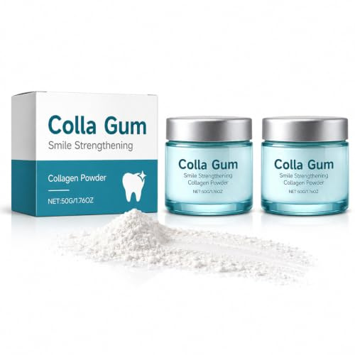 EONFAVE Colla Gum Collagenpulver, 2 styck tandpulver för tandblekning, Mjukt tandkrämpulver för att bleka tänder, för vita tänder, frisk andedräkt & daglig vård, tandblekningspulver, 2 x 50 g