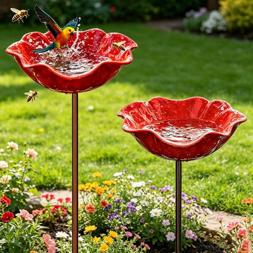 Bain D’Oiseaux,2 Pièces Abreuvoir Oiseaux Exterieur sur Pied,Mangeoires pour Oiseaux,Bain pour Oiseaux,Bassin pour Oiseaux,pour Insectes et Papillons,Décoration Jardin Terrasse