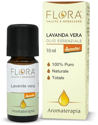 FLORA Lavanda vera Olio essenziale BIO-DEMETER 10 ml Aroma naturale per alimenti - Armonizzante, rinfrescante e purificante