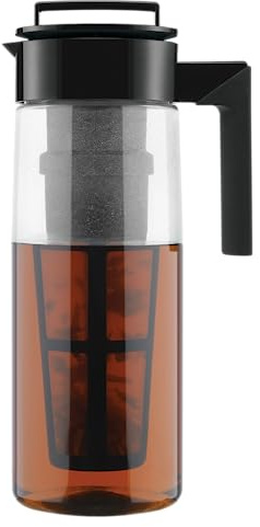 Takeya Flash Chill Iced Tea Maker - Versatile Tea Brewer for Loose/Bagged Tea - Patented Flash Chill Tech Hot/Cold Use BPA-Free Tritan Dishwasher Safe - Airtight Lid Made in USA - 2 Quart/Black