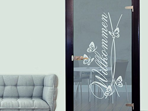 GRAZDesign Glastür Aufkleber Flur Eingang Willkommen Spruch, Fensteraufkleber Glas, Fenster, Fenstertattoo - 87x40cm