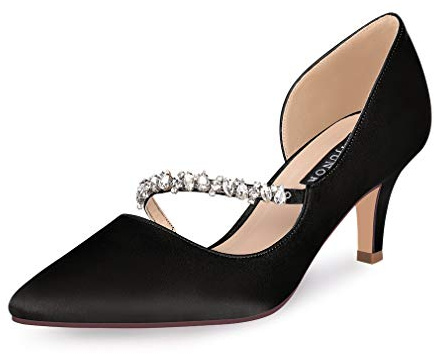 ERIJUNOR E0168A Women Mid Kitten Heels Closed Pointy Toe D’Orsay Pumps Wedding Party Shoes Black Size 7.5