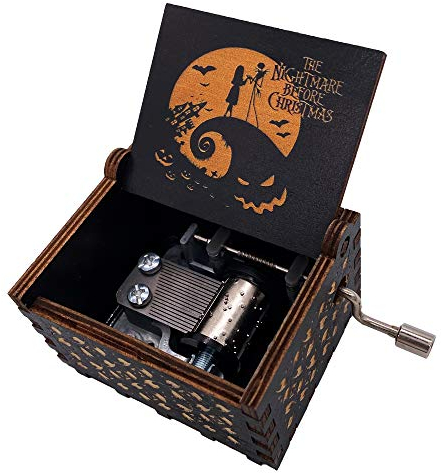 Carillon musicale con manovella, in legno intagliato, regalo musicale per Natale, compleanno, San Valentino, festa della mamma, gioco di Halloween (giallo-nero)