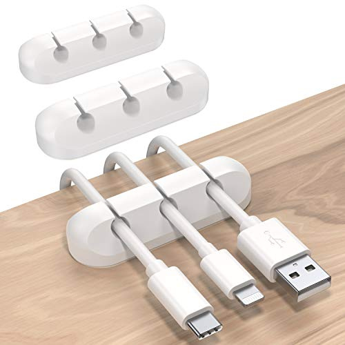 SOULWIT® kabelhållare klämmor, 3-pack kabelhantering organiseringsklämmor kabelhållarklipp självhäftande för USB-laddningskabel nätsladd muskabel tråd PC kontor hem