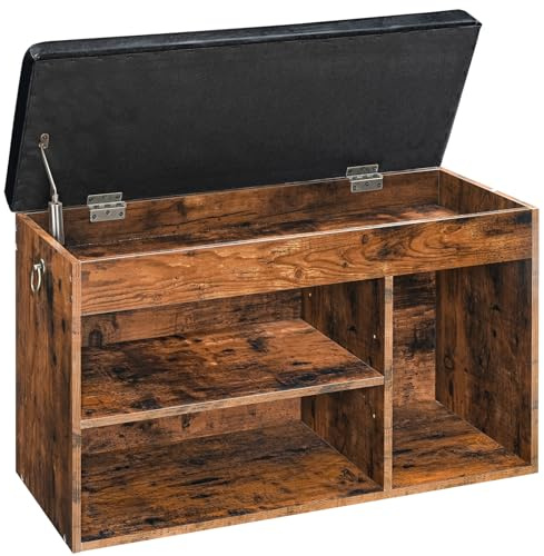 HOOBRO Shoe Storage Bench with Cushion, 32.3'' Entryway Bench with Lift Top Hidden Storage and Adjustable Shelves, Wooden Shoe Rack Bench for Entryway Bedroom, Rustic Brown and Black BF40HX01