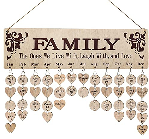 Gift for Mom Family Birthday Board, Wooden Birthday Calendar Wall Hanging Sign with 100 Tags - Wonderful Way to Keep Track of Family Birthdays
