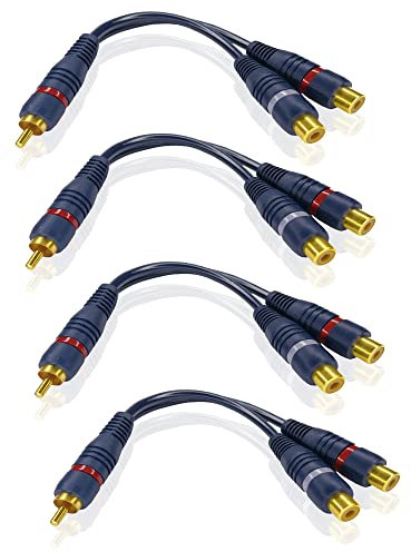 iYueMps Cinch Y-Kabel 4 Stück 15cm, 1 Stecker auf 2 Buchse Adapter RCA Splitter für Verstärker, Heimkino, Subwoofer