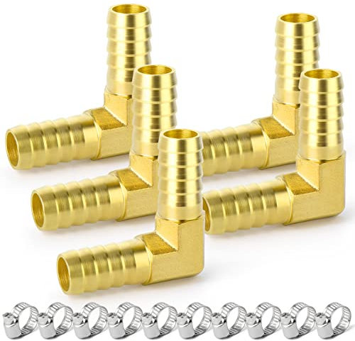 ERGAOBOY 5 pièces 6mm laiton coude à 90 degrés raccord de tuyau coudé à 2 voies en forme de L raccord de tuyau coudé avec 10 pinces