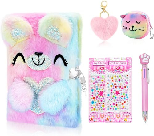 Homicozy Diario Secreto Niña, Libreta con Llave y Candado para Niña y Chicas, Cuaderno Privado con Monedero, Pulsera de Estrella,Bolígrafo Multicolores, Pegatinas Decorativa, Llavero Peludo para Chica